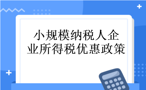 小规模纳税人企业所得税优惠政策